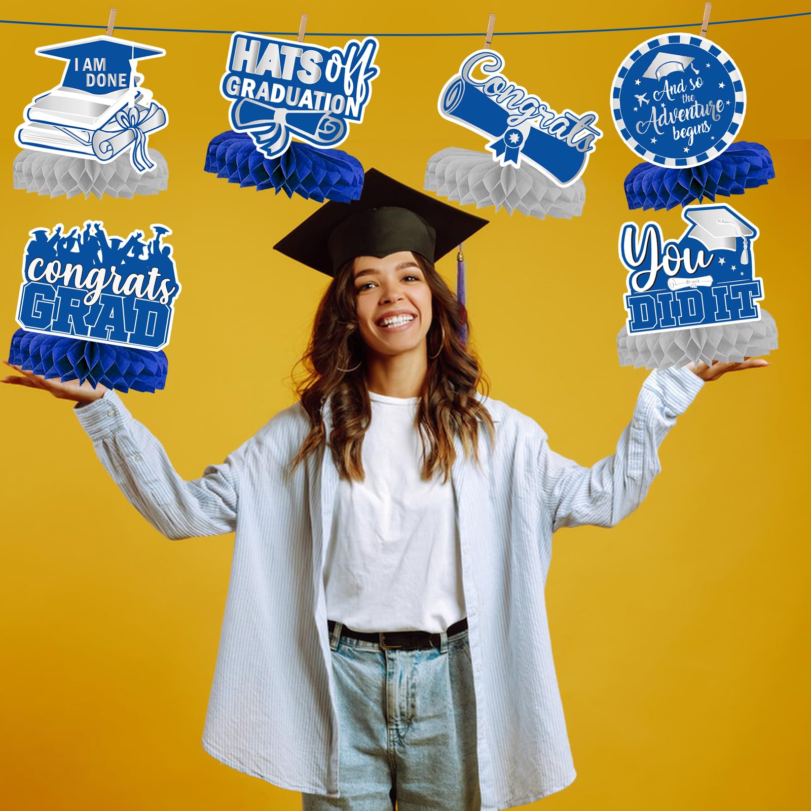 9Pcs 2026 Graduation Decorations Congrats Grad Table Centerpiece Class of 2026 Graduation Table Decorations for Graduation Party Supplies (blue)