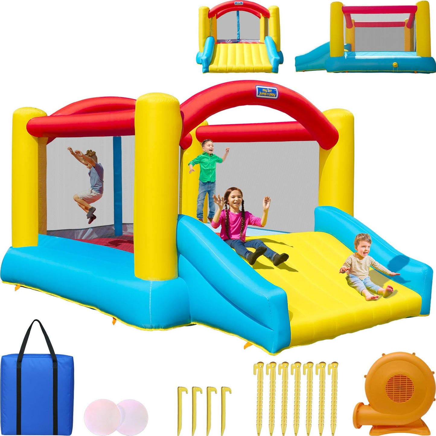 Sportspower My 1st Jump N Play Inflatable Bounce House with Slide, Heavy Duty, ASTM Certified, Large Indoor/Outdoor Bouncer for Kids with 400W Blower