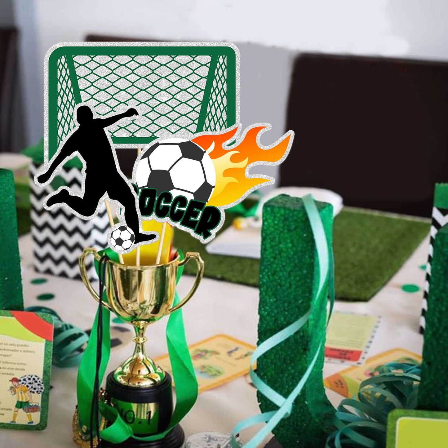 Soccer Table Centerpiece Sticks, Soccer Table Topper - Soccer Game Party Decorations Football Theme Party Decorations Supplies - 15PCS