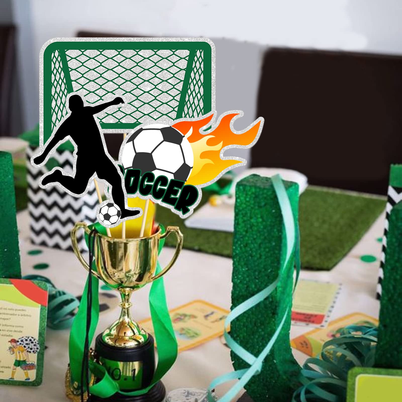 Soccer Table Centerpiece Sticks, Soccer Table Topper - Soccer Game Party Decorations Football Theme Party Decorations Supplies - 15PCS
