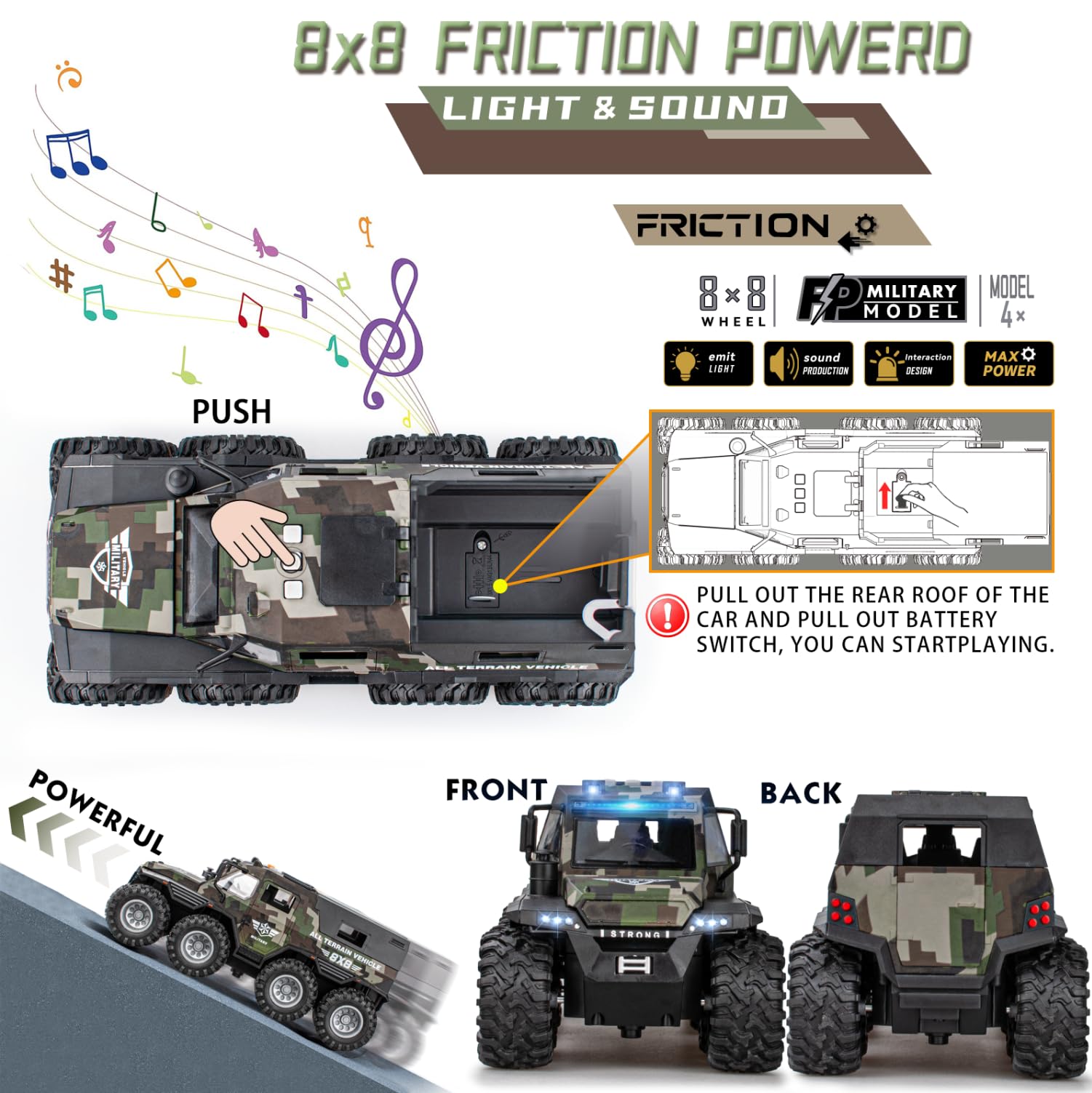 i diy Military Vehicle & Police Car Toy Set with Sound Lights Music, 4 Army Men Action Figures & K9 Dog - Friction Powered Battle Playset for Kids