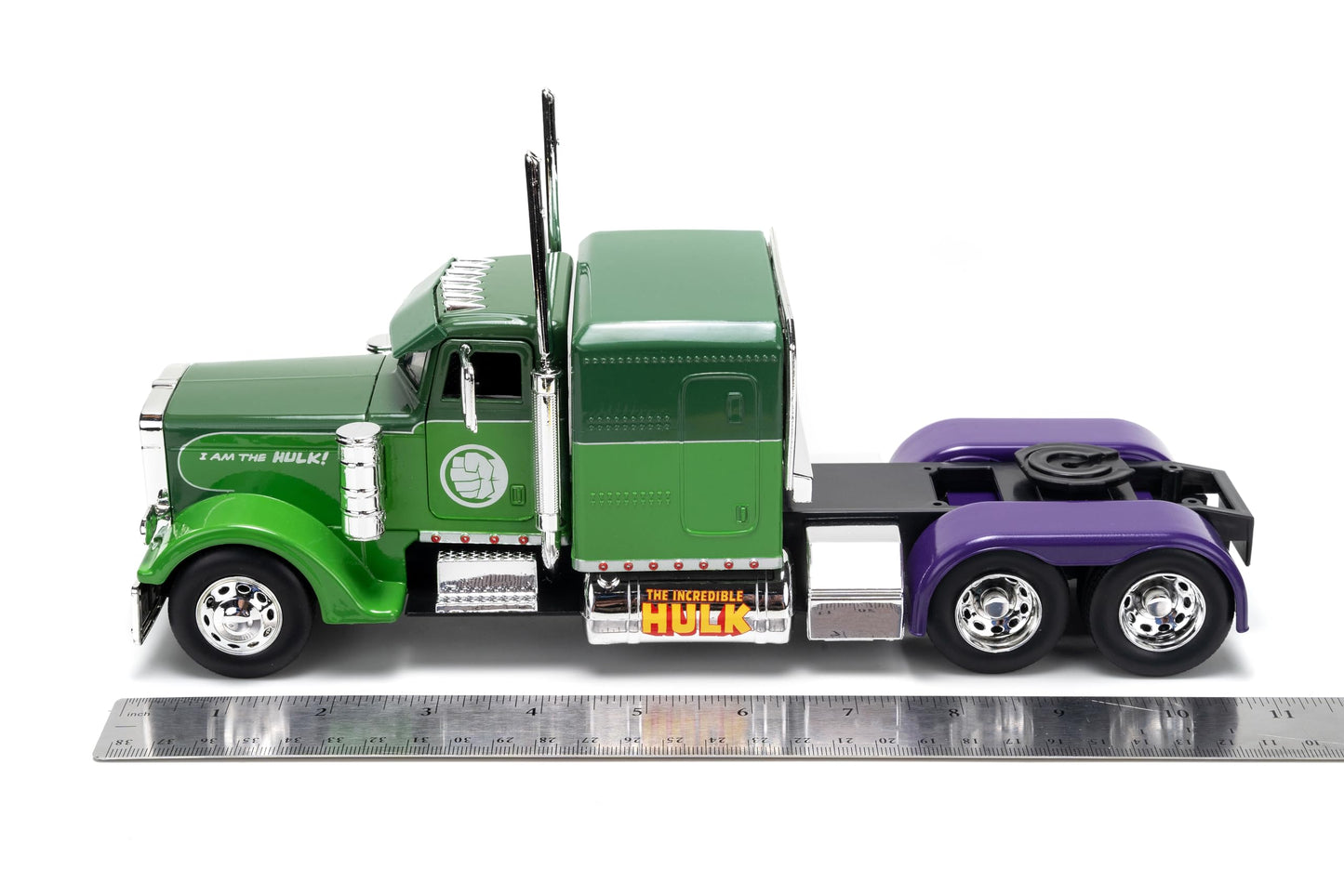 Jada Hollywood Rides 1:24 Scale Die-Cast 1992 Peterbilt 379 Big Rig Box Hulk Edition - Opening Doors, Rubber Tires, Detailed Interior - Marvel