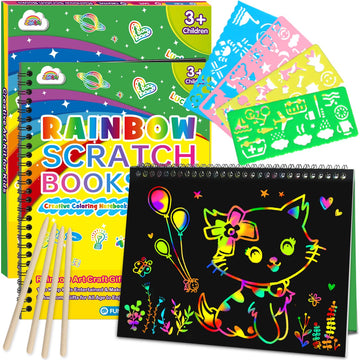 ZMLM Scratch Paper Art Craft: 2 Pack Rainbow Scratch Notebooks Crafts for Kids Ages 4-8 Year Old Girl Birthday Gift Games for Kids Arts Kits School