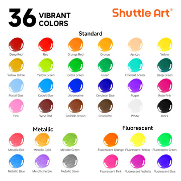 Shuttle Art Washable Finger Paint, 44 PCS with 36 Colors (1 fl oz) Toddler Paint, Paint Brushes, Palette, Non-Toxic Finger Painting for Toddlers