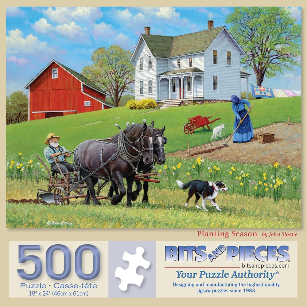 Bits and Pieces - 500 Piece Jigsaw Puzzle for Adults - 18" x 24" - Planting Season - 500 pc Farming Countryside Jigsaw by John Sloane