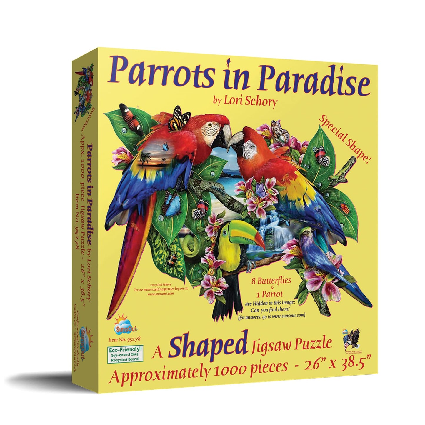 SUNSOUT INC - Parrots in Paradise - 1000 pc Special Shape Jigsaw Puzzle by Artist: Lori Schory - Finished Size 26" x 38.5" - MPN# 95278