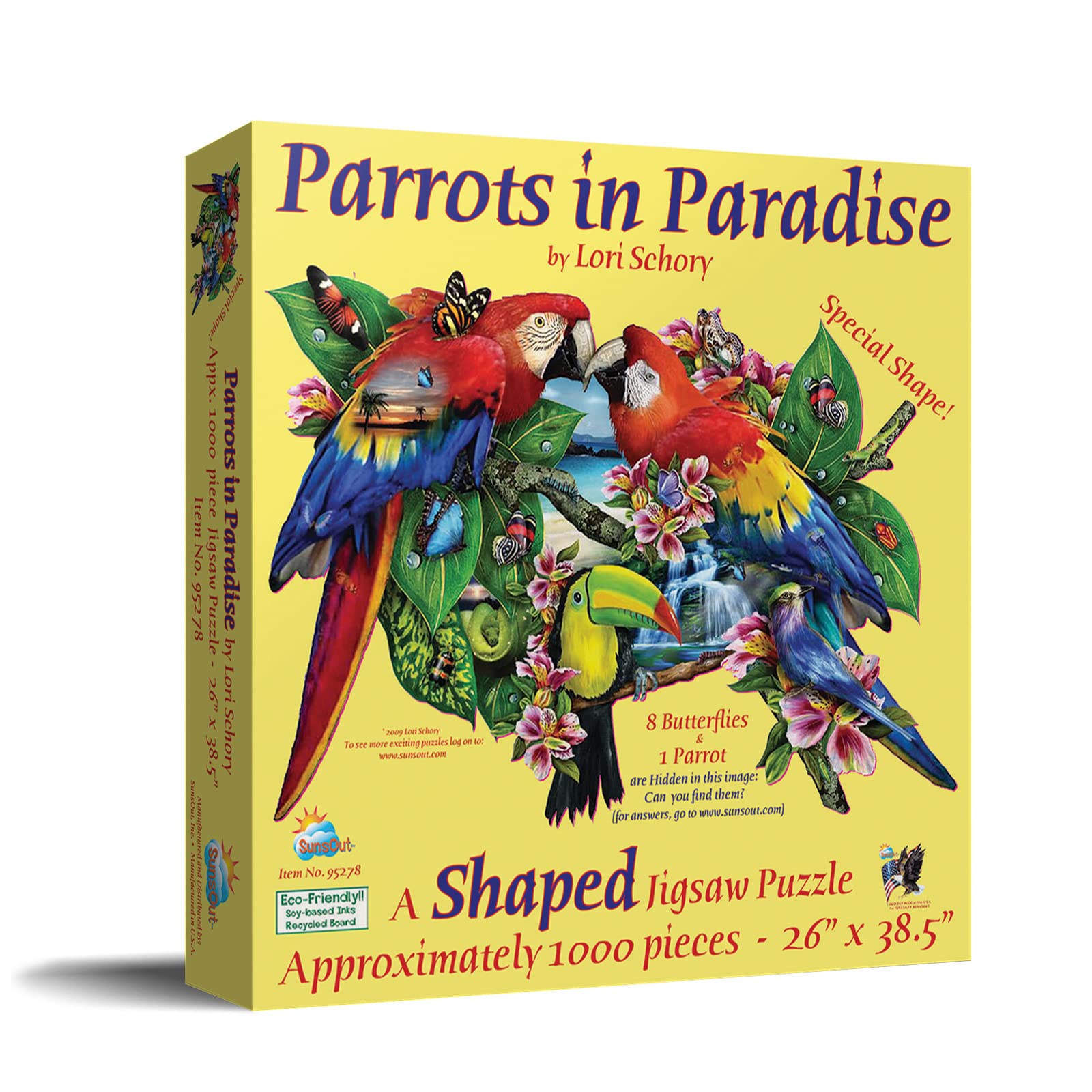 SUNSOUT INC - Parrots in Paradise - 1000 pc Special Shape Jigsaw Puzzle by Artist: Lori Schory - Finished Size 26" x 38.5" - MPN# 95278