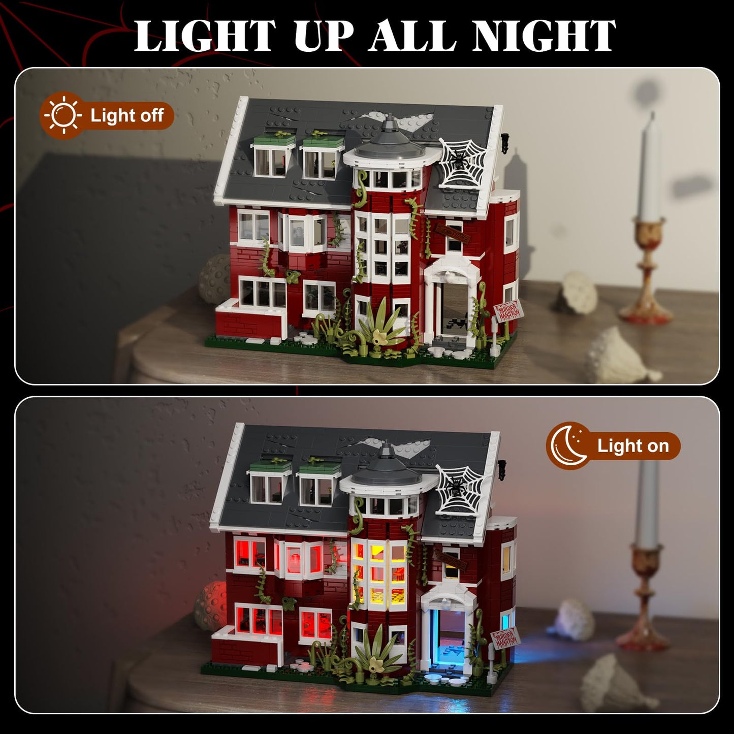 Murder House Building Set with Lights,Horror Story Movie Haunted House Building Blocks Toy,Mansion Model Kit Compatible with Lego Gift Idea