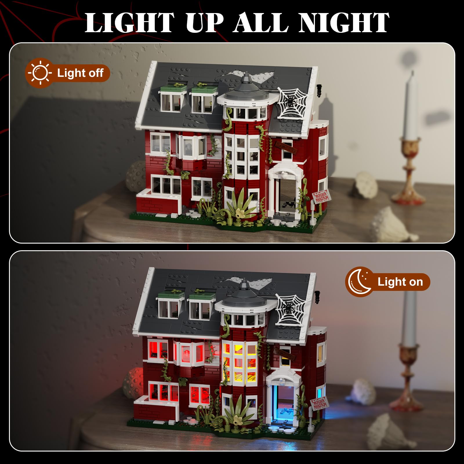 Murder House Building Set with Lights,Horror Story Movie Haunted House Building Blocks Toy,Mansion Model Kit Compatible with Lego Gift Idea