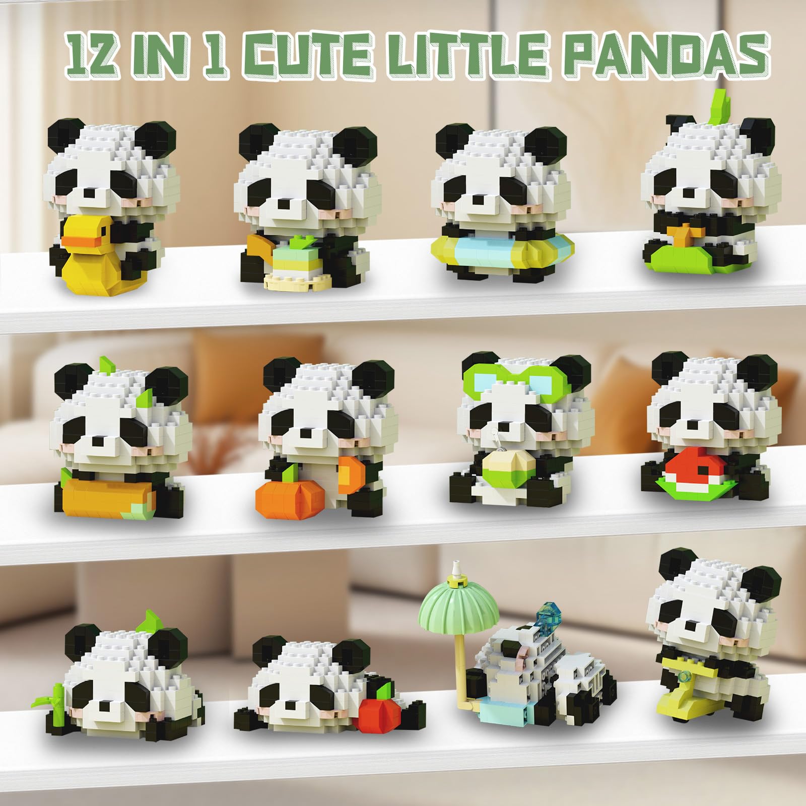HIGH GODO 12Pack Pandas Party Favors Building Set, 1977PCS Cute Animals Set for Goodie Bag Stuffers Classroom Prizes, Party Favors Birthday Easter