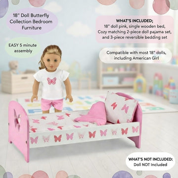 Emily Rose 18 Inch Doll Bed w/Reversible Bedding & Matching 2PC Pajamas