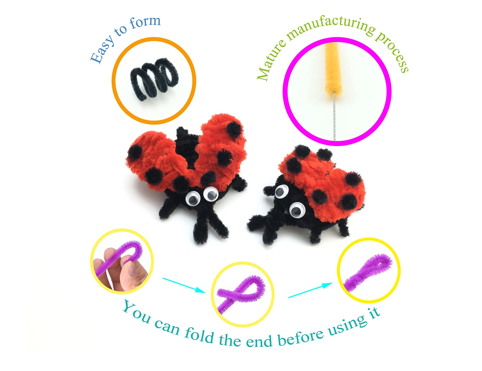 HoneyToys 720Pcs 24 Colors Creative Pipe Cleaners Chenille Stem 100Pcs Wiggle Eyes 69Pcs Pompoms 100Pcs Stickers, Pipe Cleaners Pompoms for Arts