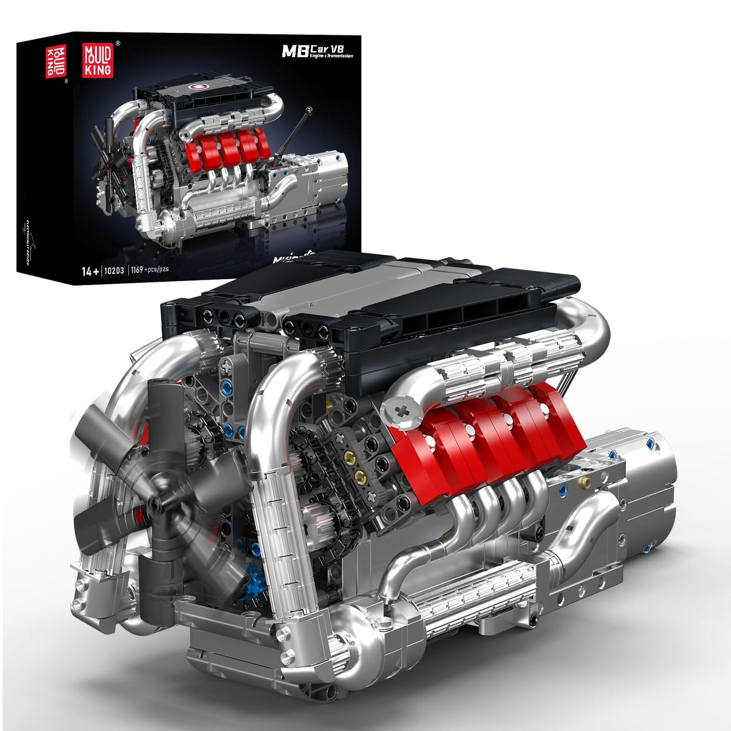 Mould King 10203 V8 Engine Model Kit that Works - Build Your Own Mini Engine Build Blocks, STEM Mechanic Engineering Construction, Car Engine Replica