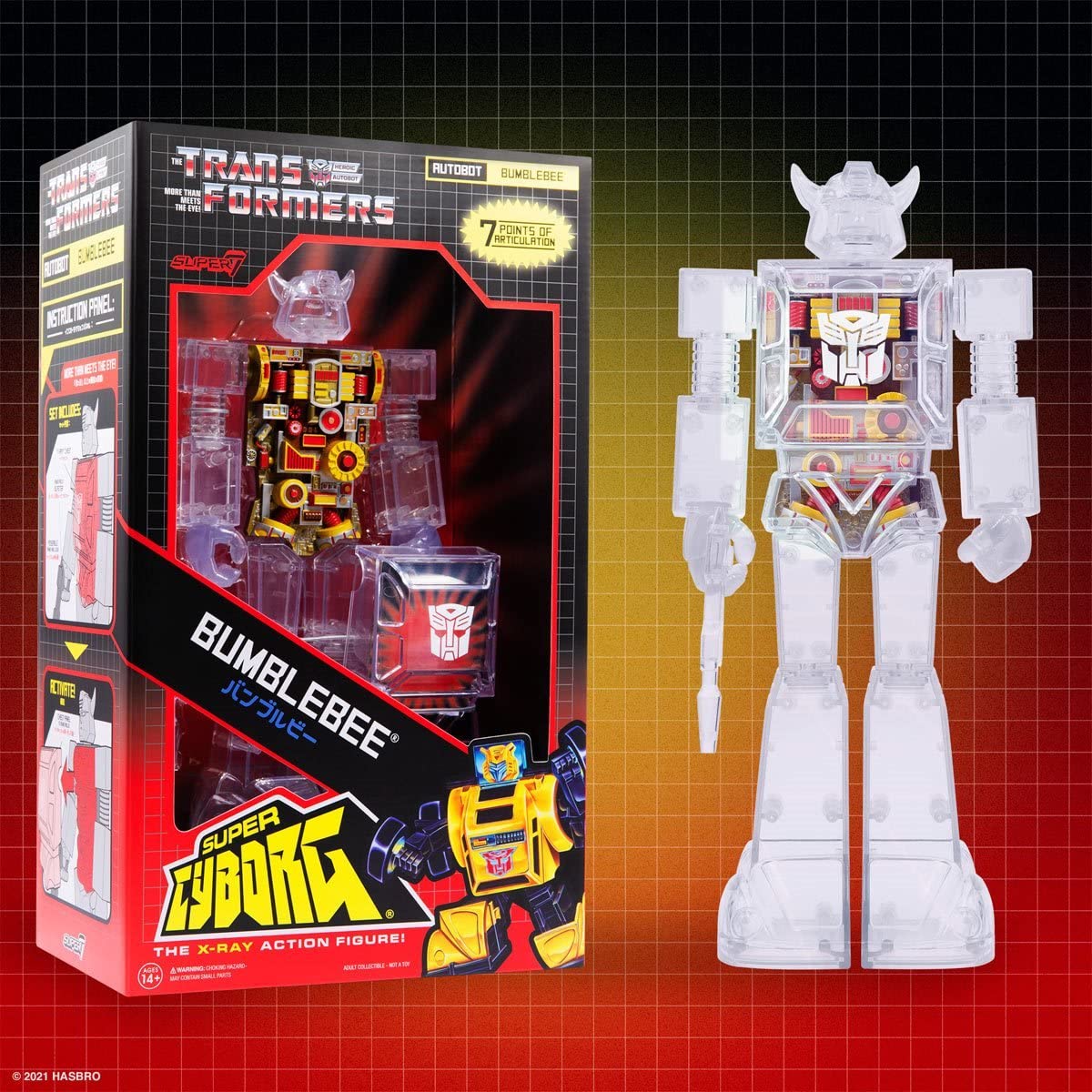 Super7 Super Cyborg Transformers Bumblebee (Clear) - 10" Transformers Action Figure Classic Cartoon Collectibles and Retro Toys