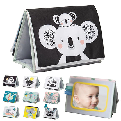 Taf Toys Tummy Time Baby Mirror Soft Baby Book with Mirror & Teether - Tummy Time Toys 0-6 Months - High Contrast Newborn Infant Toys - Ideal