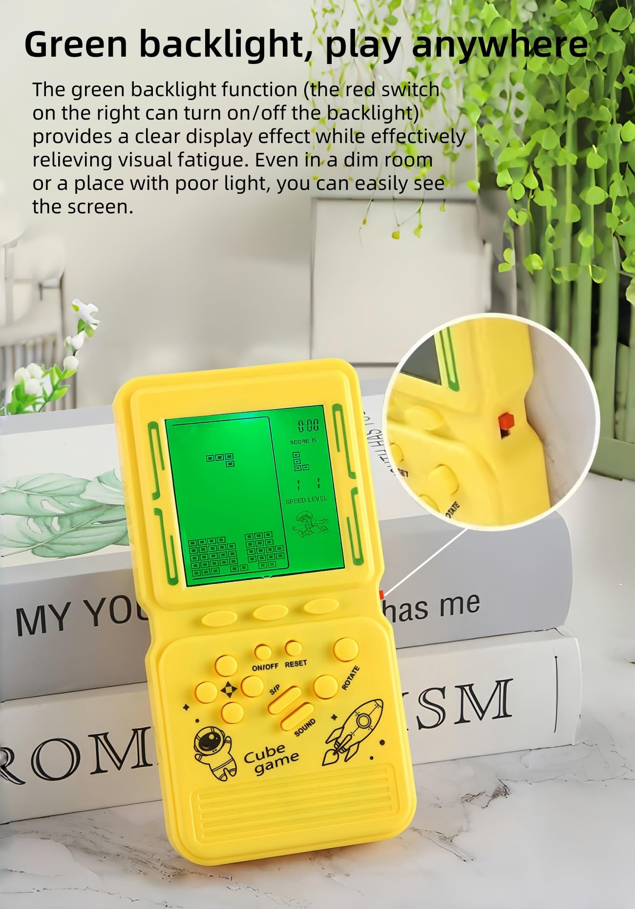 LZYCH Electronic Cube Game Console Built-in 23 Block Games Thousands of Modes Green Backlight Adjustable Difficulty/Speed Handheld Puzzle Game Retro