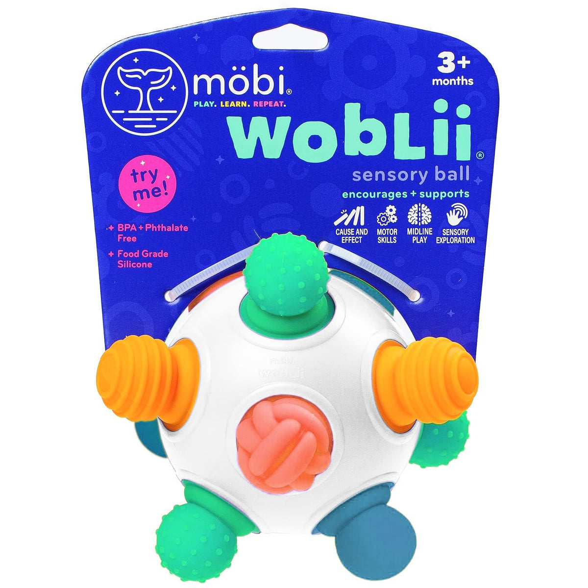 Mobi Woblii Sensory Ball for Babies - Montessori Teething Toy with Satisfying Pop, Food-Grade Silicone Baby Teether for 3 Months+, BPA & Phthalate
