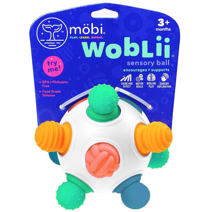Mobi Woblii Sensory Ball for Babies - Montessori Teething Toy with Satisfying Pop, Food-Grade Silicone Baby Teether for 3 Months+, BPA & Phthalate