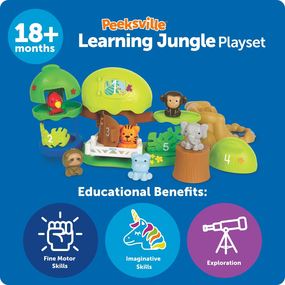 Learning Resources Peeksville Learning Jungle Playset, Animal Kingdom Figurines, Zoo Toy, Tiger, Lion, Animals, Fine Motor Skills for Kids, Toddler