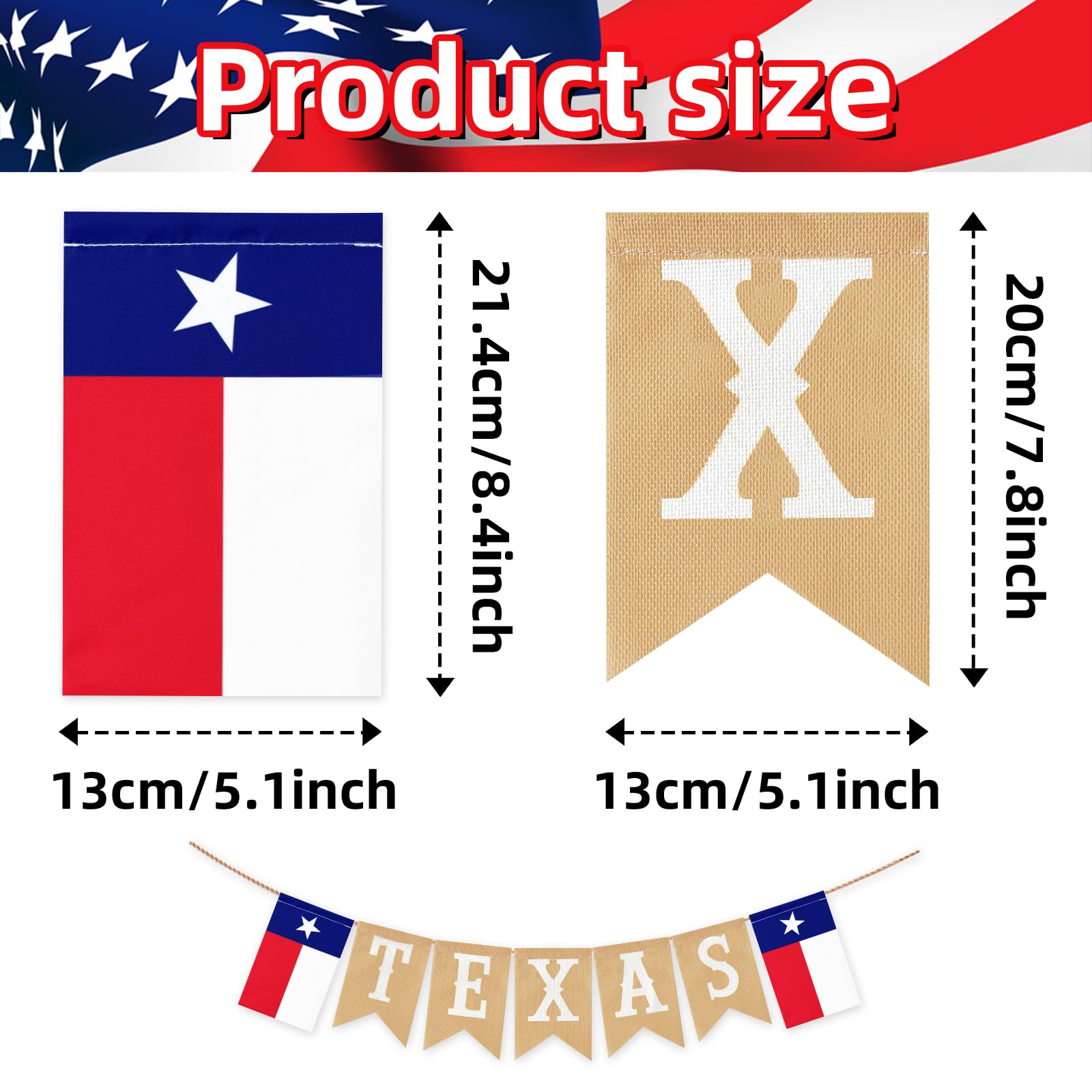 Pre-Strung TEXAS Banner with State Flag Panels, Rustic Linen Burlap Letter Garland for Western Cowboy Birthday, Independence Day, Rodeo Party