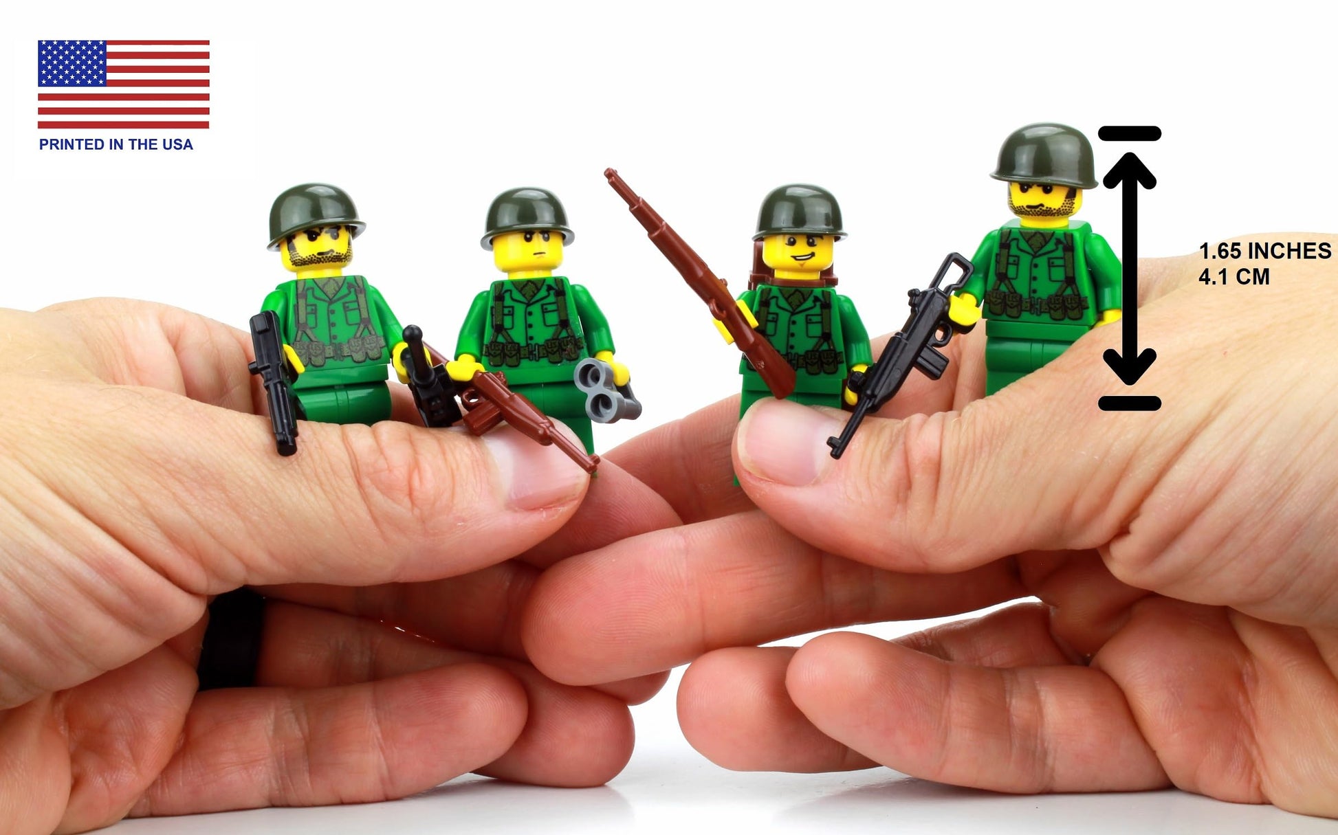 Battle Brick Collectible US Army WW2 Soldiers Complete Squad Custom Collectible Minifigures | Printed in the USA | Genuine Military Minifig | 1.6