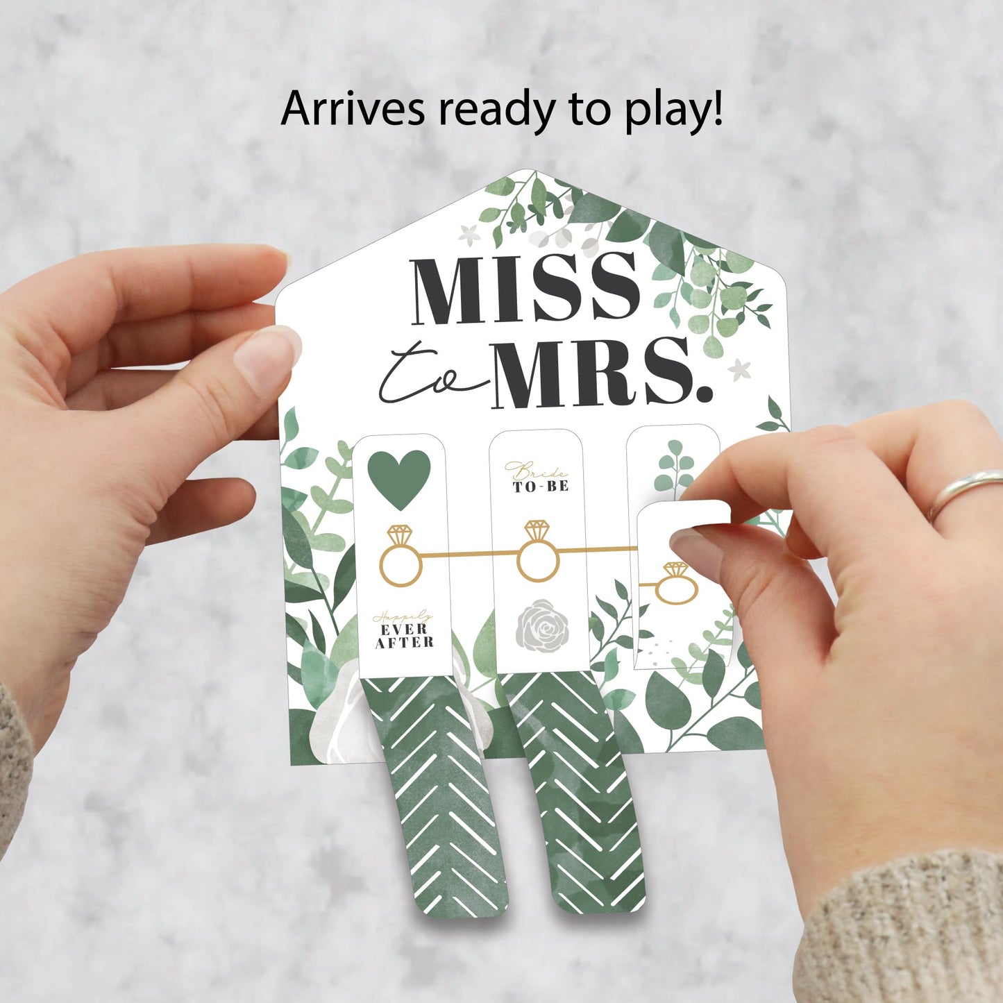 Big Dot of Happiness Boho Botanical Bride - Greenery Bridal Shower and Wedding Party Game Pickle Cards - Pull Tabs 3-in-a-Row - Set of 12
