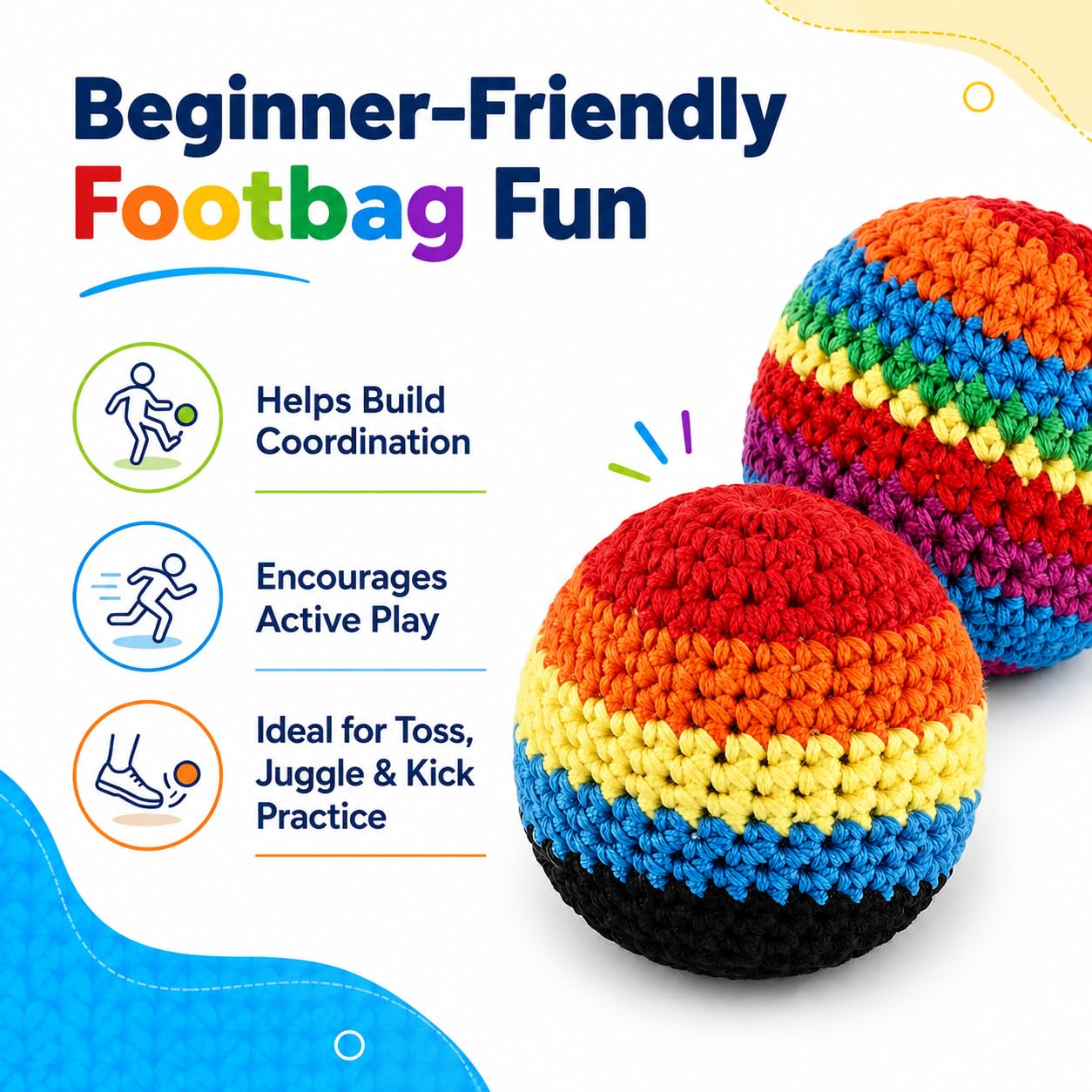 Sack Ball Set, 3 PCS Knitted Footbags for Indoor Outdoor Freestyle Tricks