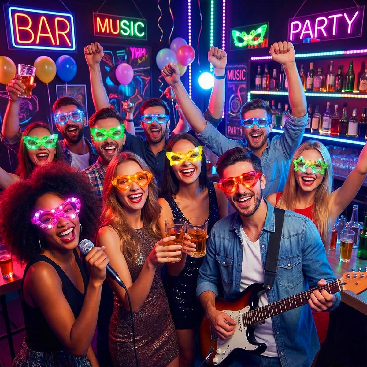 24 Packs LED Glasses for kids Glow in the dark Party Supplies ,6 LED 6 Shapes Light up Party Glasses Flashing Glow Party Favor Toys Bulk for Kids
