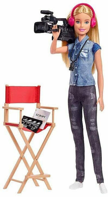 Box is Damaged- Barbie Film Director Doll “You Can Be Anything” Director Chair, Video Camera, Headphones, Script, Viewfinder & Clapperboard - Barbie