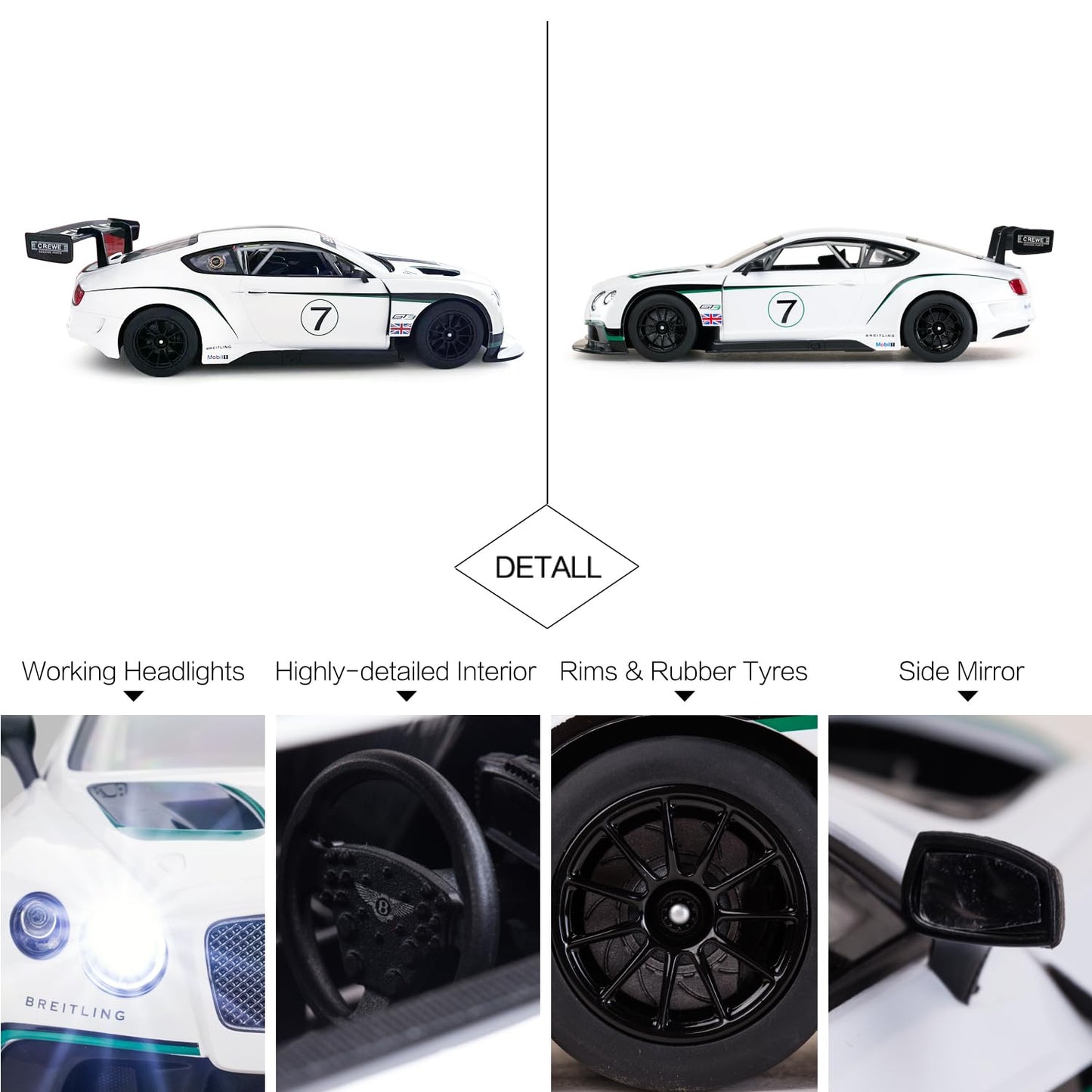 RASTAR RC Cars 1/14 Bentley Continental GT3 Model Toy Vehicles Racing Cars Bentley Remote Control Car for Kids Adults, 2.4G