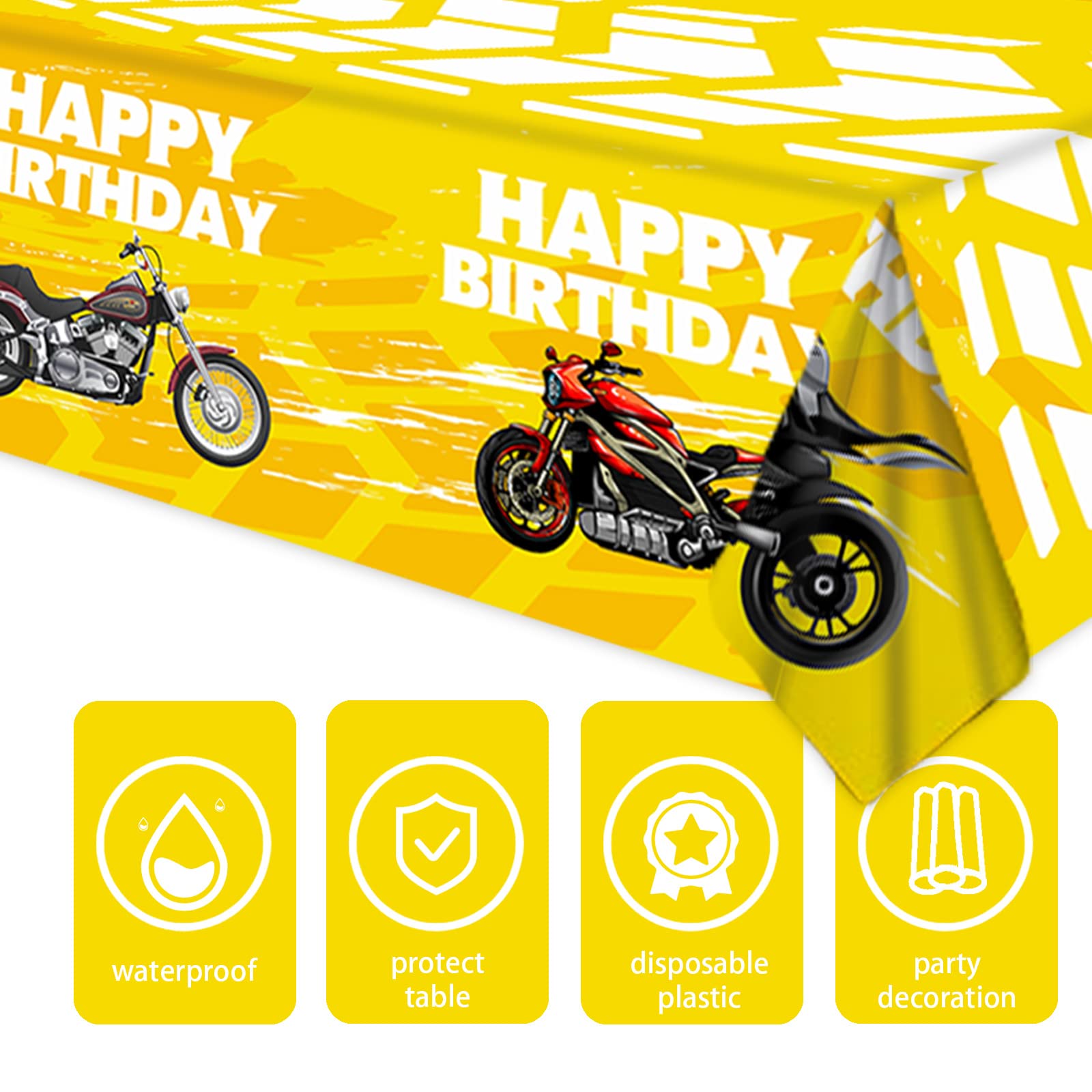 Motorcycle Happy Birthday Tablecloth Motorcycle Party Supplies Car Theme Boys Girls Yellow Birthday Party Supplies Party Picnic Camping Table Cover