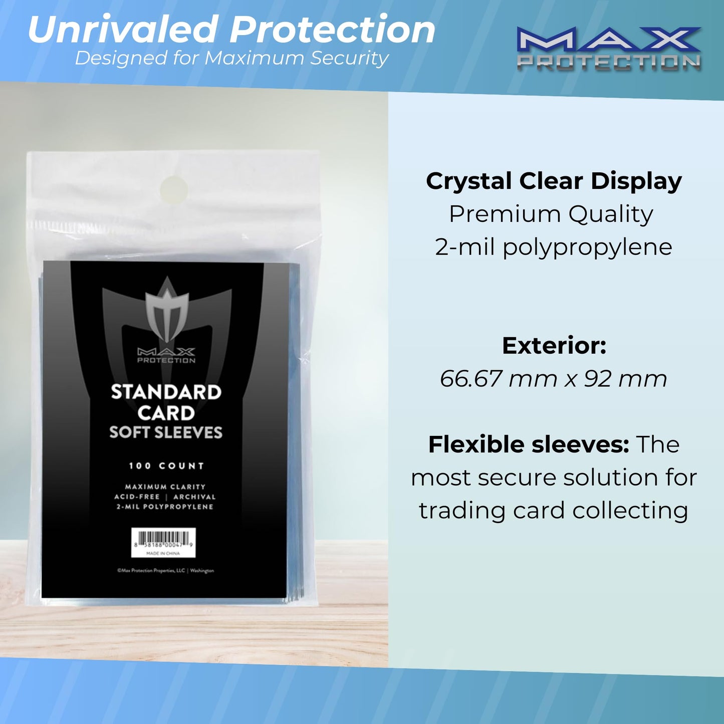 Max Protection Regular Trading Card Size Soft Sleeves - 100ct Pack (100 Sleeves)