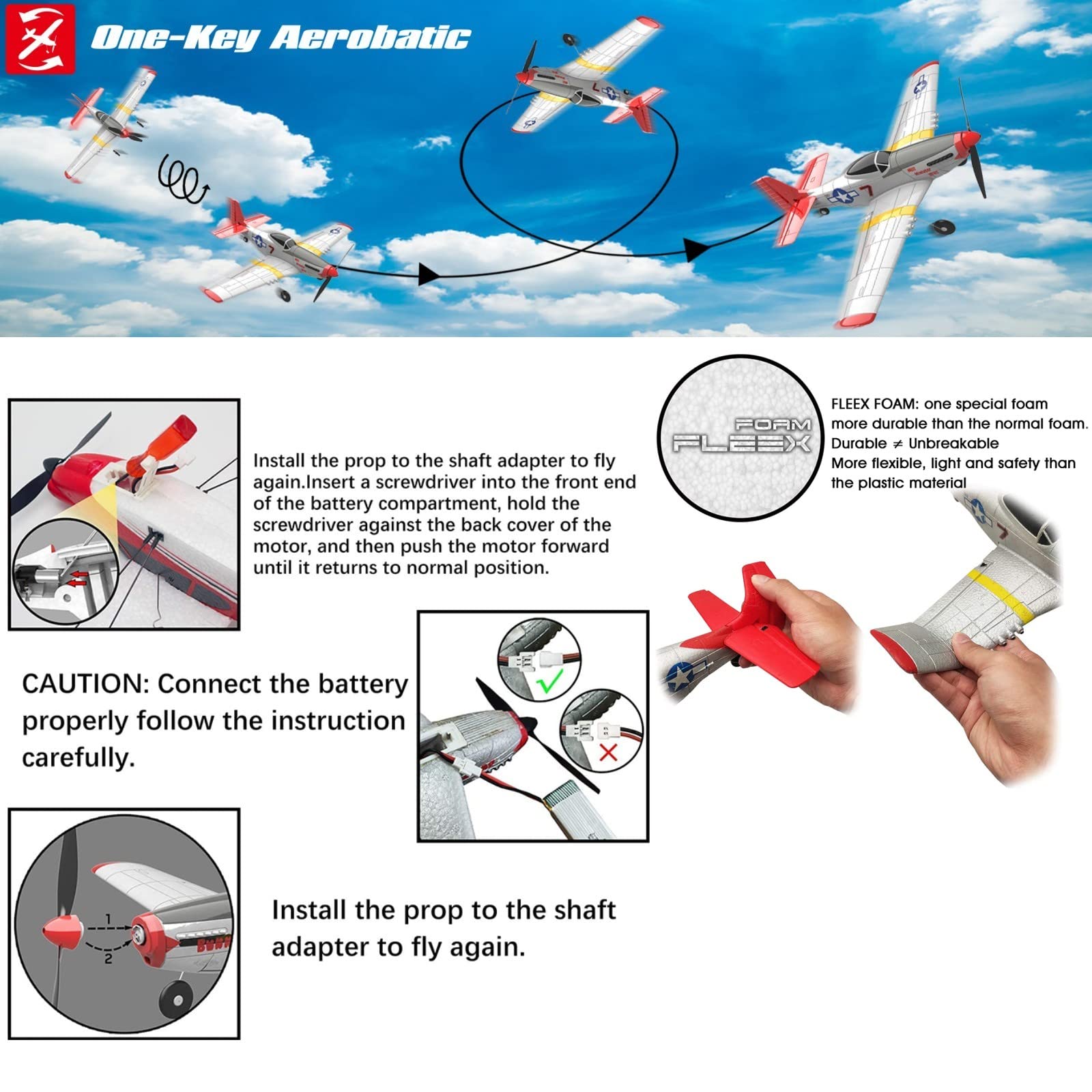 HTLNUZD Remote Control Aircraft Plane 4 Channels 768-1P51D, Wingspan EPO Warbird Radio One Key Aerobatic Controlled Plane RTF
