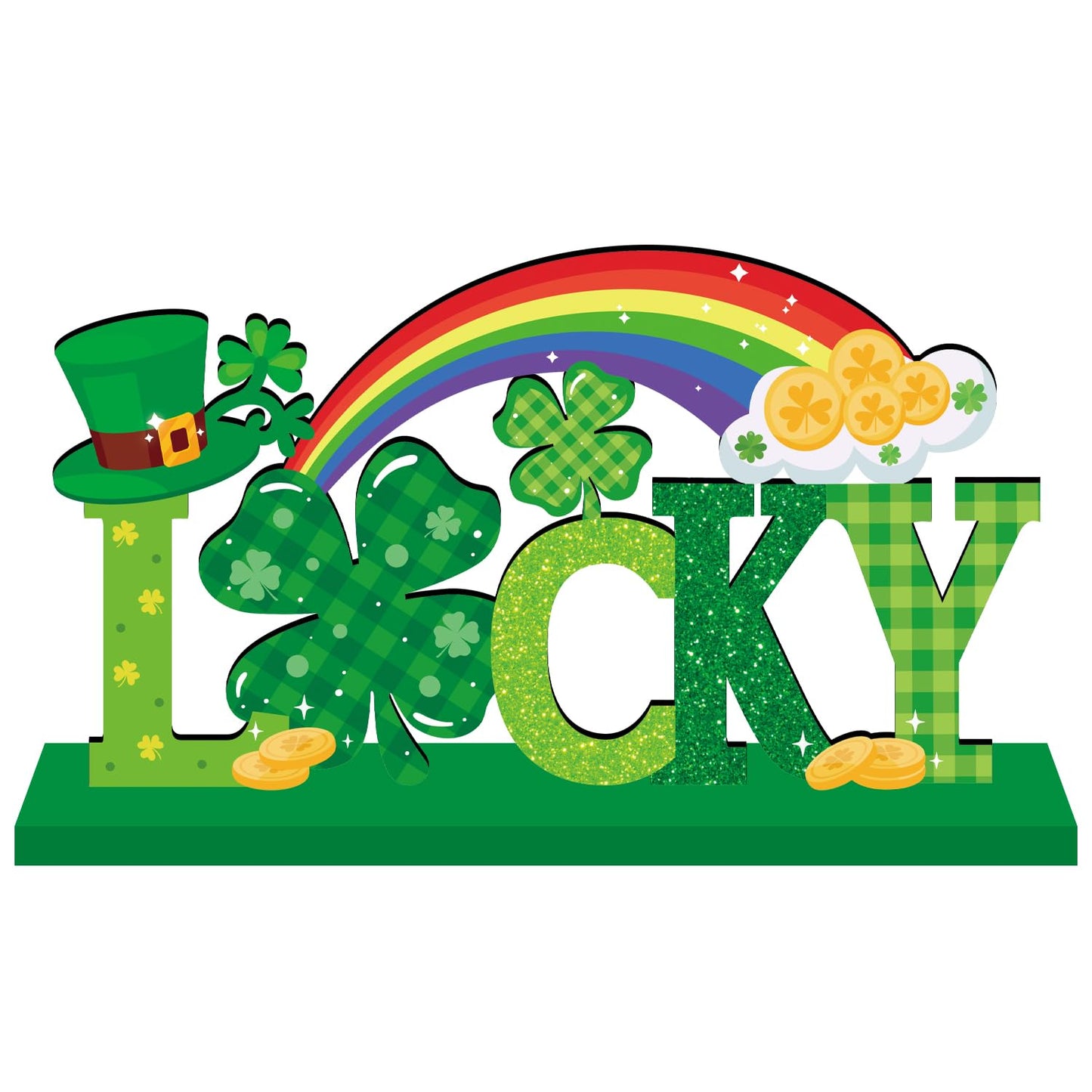 St Patricks Day Table Decorations Wooden Centerpieces,11.8x 6.5inch Green Saint Patricks Day Table Decorations Lucky Shamrock Style St Patricks Day