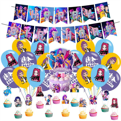 Demon Movie Hunters Birthday Decorations,Demon Movie Hunters Party Supplies Include Happy Birthday Banner, Cake Topper and Cupcake Toppers, Balloons