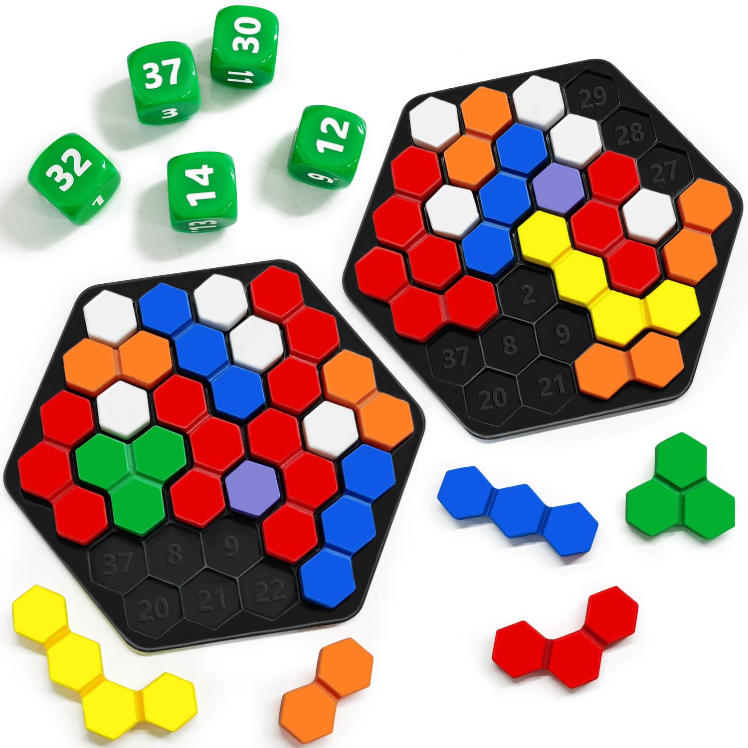 HEGYINI Genius Hives - 2-Player Hexagonal Puzzle Race | Roll Dice, Block Spaces, Solve First! | 7776 Unique Challenges, 100% Solvable | STEM Strategy