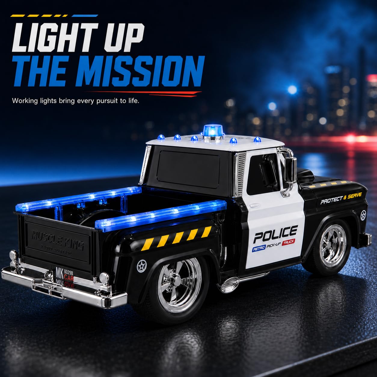 Remote Control Police Pickup Truck with Lights, Siren and USB Charging Toy