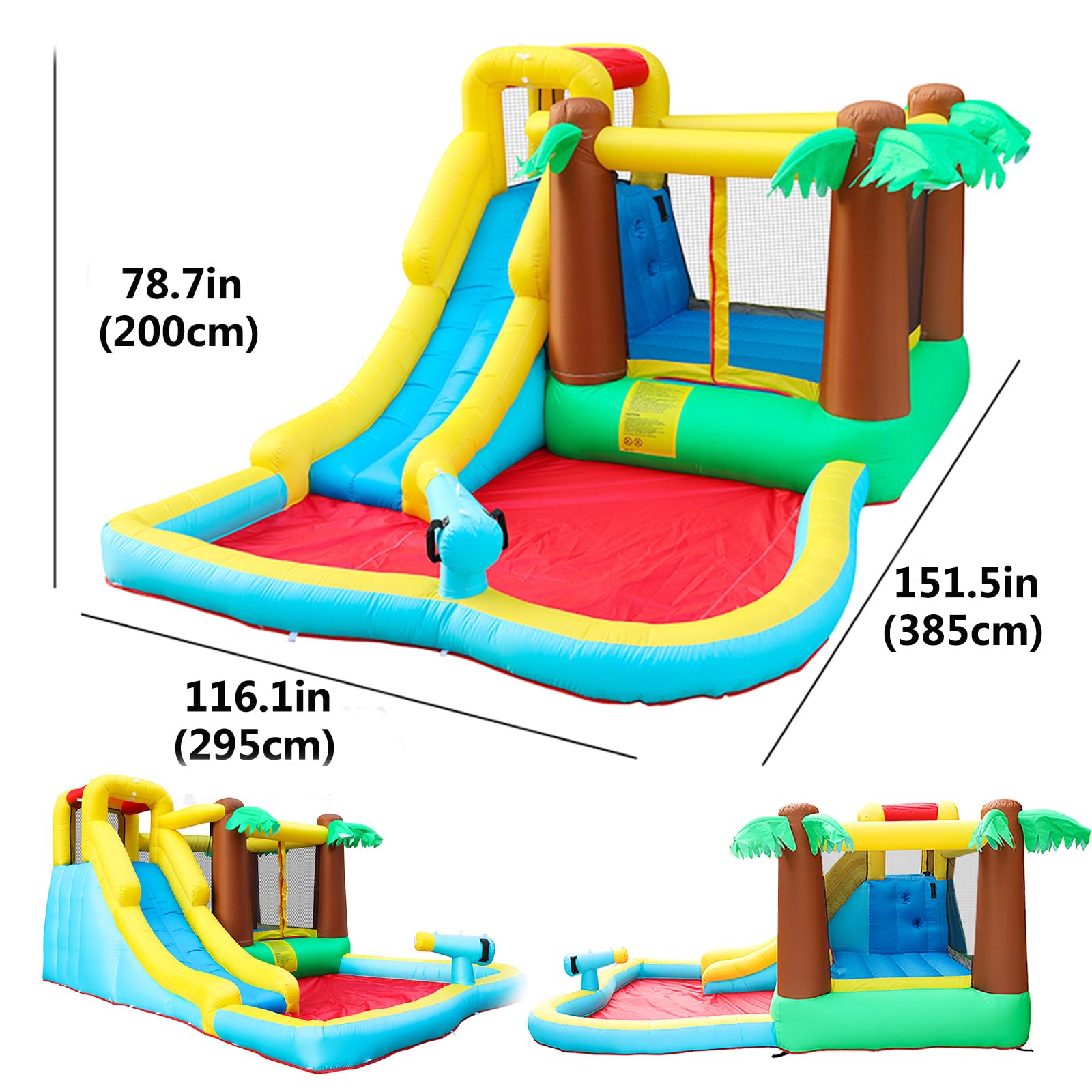 Doctor Dolphin Inflatable Bounce House Water Slide.Waterslide for Kids Backyard, Kids Water Slide Bounce House, Water Bounce House for Dry and Wet