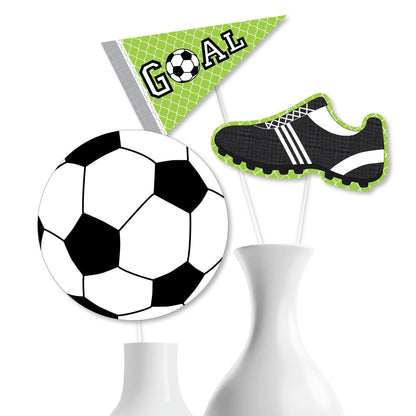 Big Dot of Happiness Soccer Party Centerpiece Decorations - 15-Piece Table Toppers Set, Sports Theme Baby Shower Birthday Party Decor, Soccer Ball
