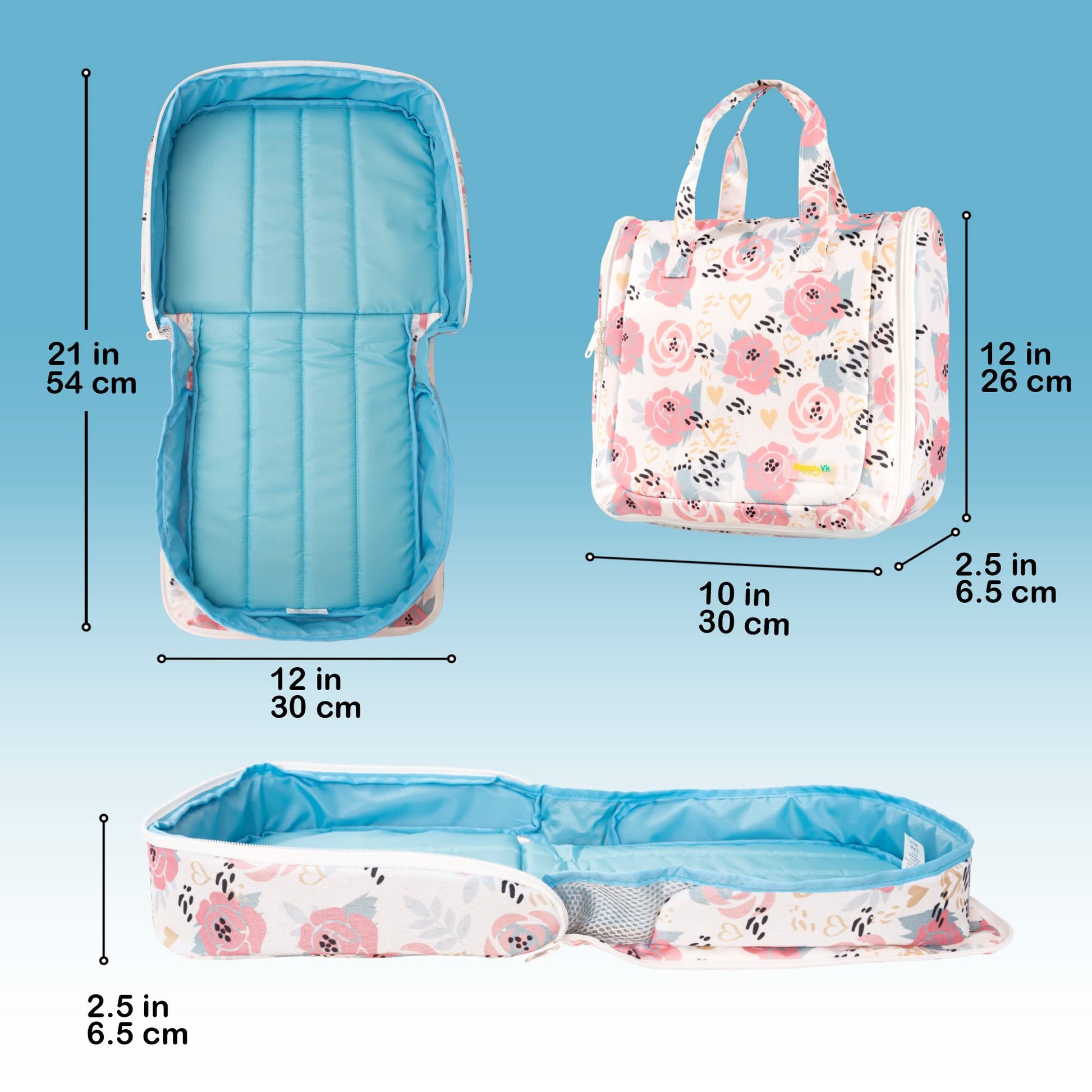 HappyVk Baby Doll Bed Set - Portable Doll Bassinet for Dolls up to 21 Inches - Pretend Play Handbag for Girls Ages 3+ Doll Accessory Playset - Pink