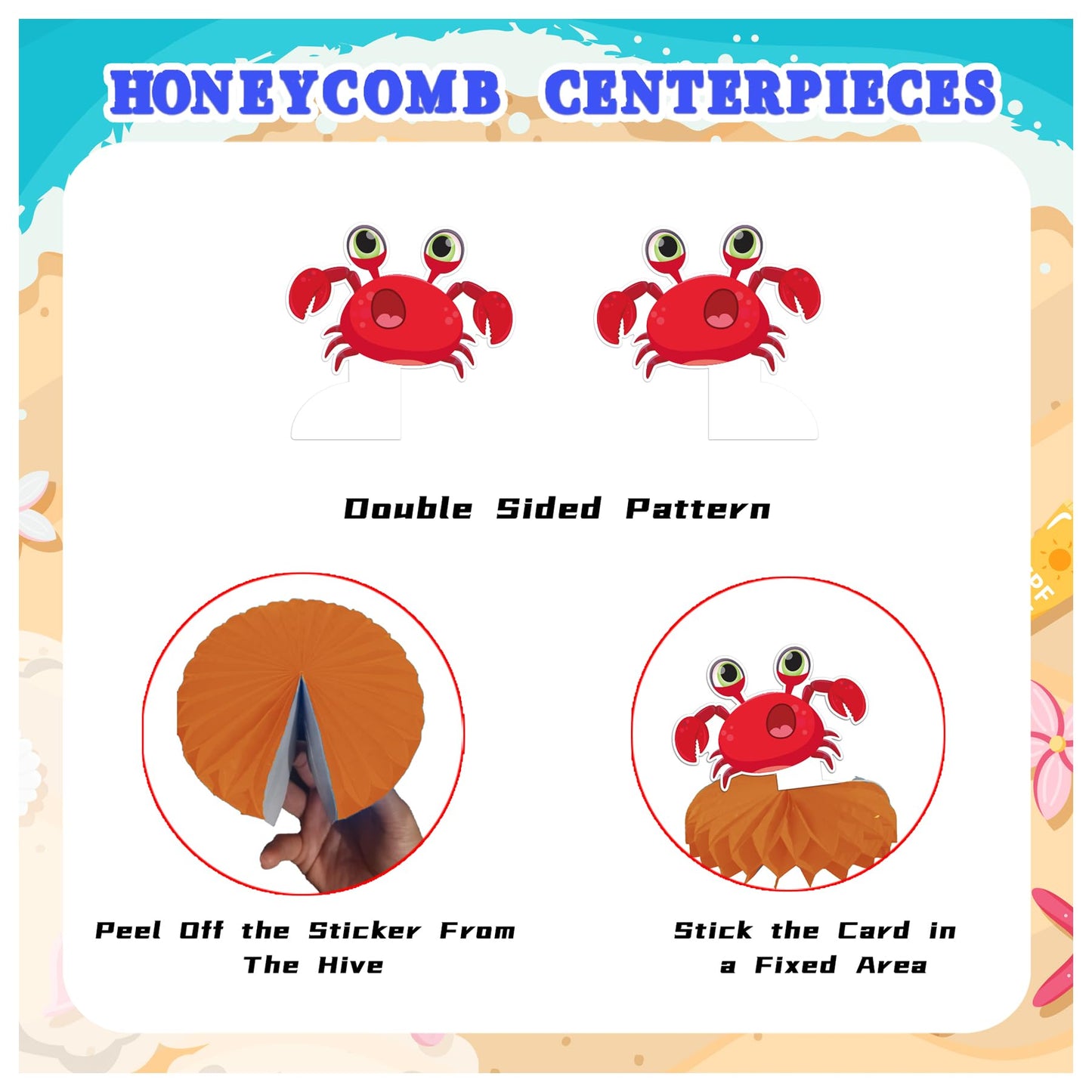 9 Pcs Crab Honeycomb Centerpieces Crab Table Decorations Table Toppers Crab Party Supplies for Crab Birthday Party Decorations Ocean Party