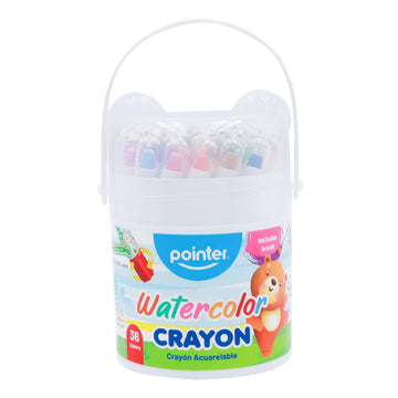 Pointer Watercolor Crayons - 36 Twistable Crayons with Brush in Bear-Eared Storage Jar - Non-Toxic Art Set for Kids - Great Christmas Gift