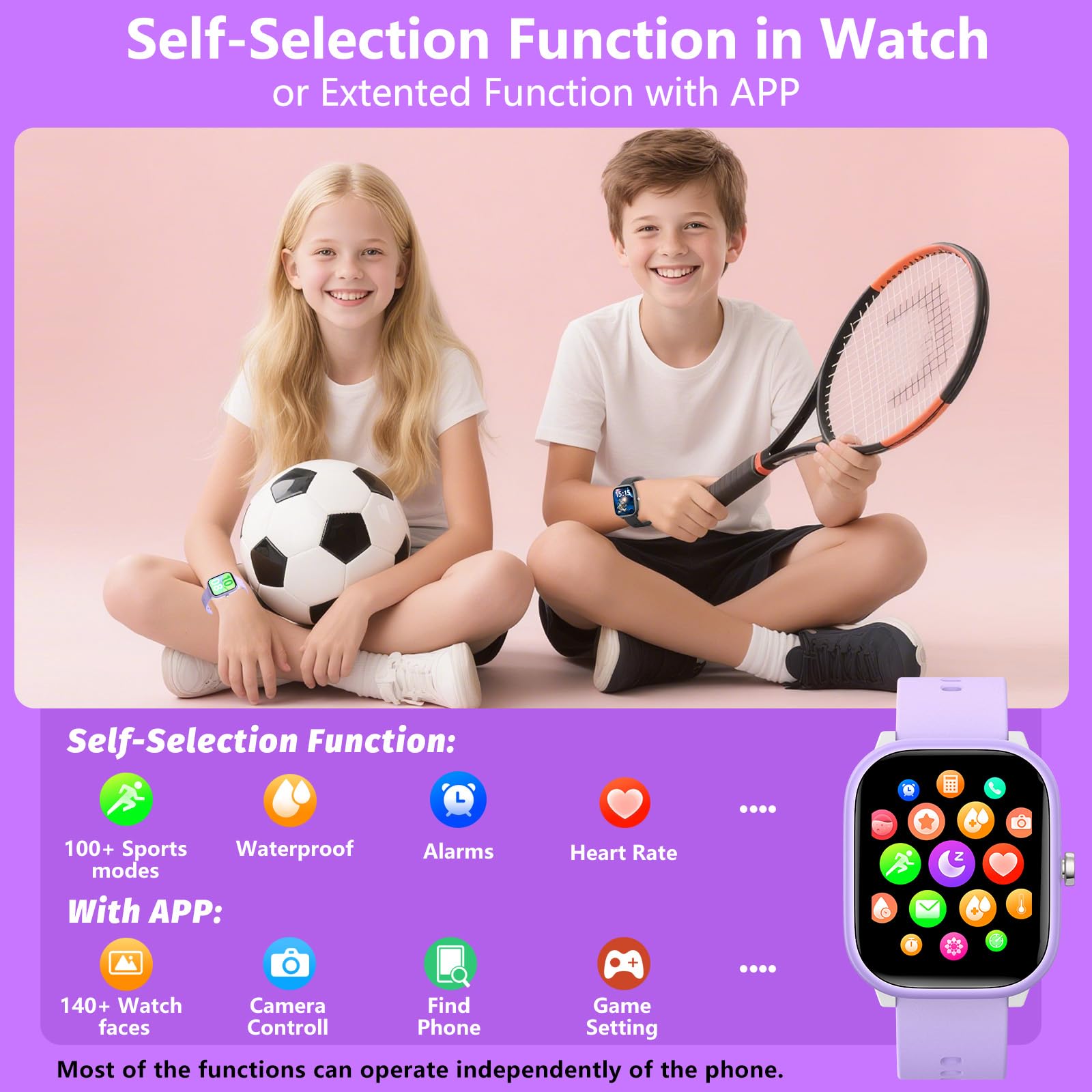 Kids Wach for Girls Boys 6-15 Year Old - Smart Watch for Kids 1.8" Fitness Tracker,No Phone needed,Pedometer Sleep Monitor Heart Rate