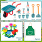 unanscre Gardening Tool Set for Kids, with Toddler Wheelbarrow, Watering Can, Spray Bottle, Double Rake, Shovel, Trowel, Pruner, Flowers Kit, Apron