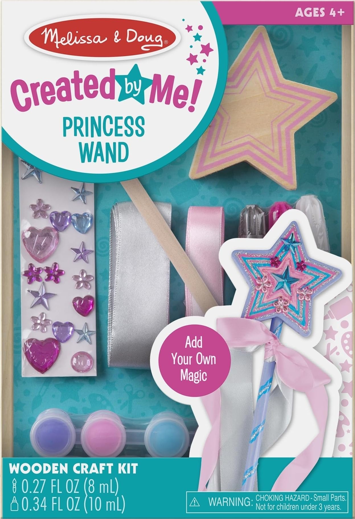 Melissa & Doug Created By Me! Paint & Decorate Your Own Wooden Princess Wand Craft Kit, Pink Princess Crafts Great for Rainy Days, Toys for Kids Ages