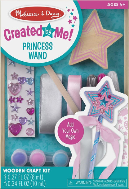 Melissa & Doug Created By Me! Paint & Decorate Your Own Wooden Princess Wand Craft Kit, Pink Princess Crafts Great for Rainy Days, Toys for Kids Ages