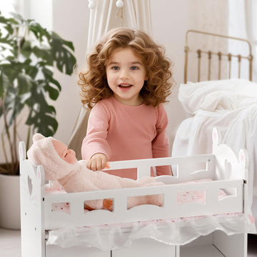 ROBUD Baby Doll Crib, Wooden Doll Bed, Baby Crib Toy with Storage, Bedding, Storage Bag and 3 Hooks, 18-21 inch Doll Accessories, Girl Doll Furniture