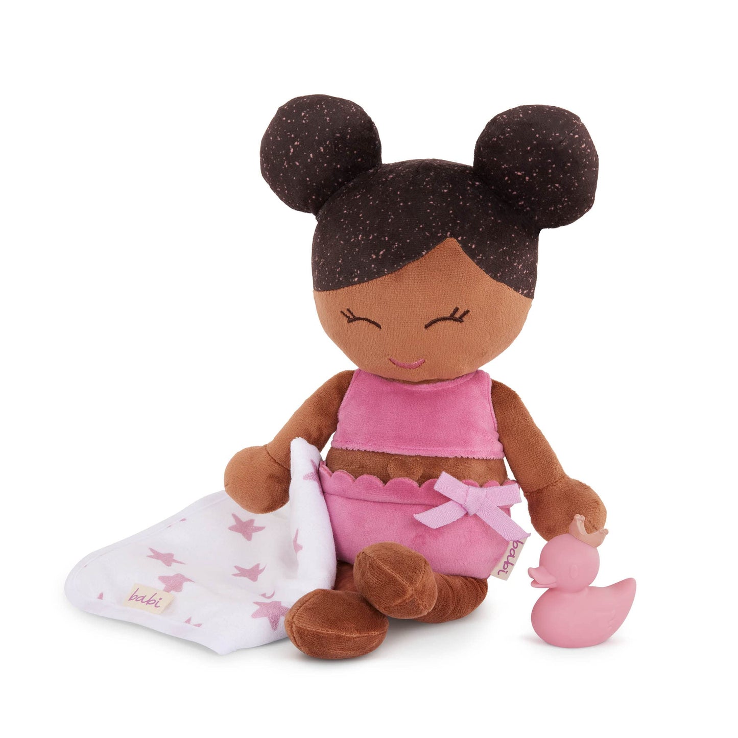 LullaBaby Babi - 14-Inch Bath Doll - Deep Tone & Removable Clothes - Water Toys - Towel & Bath Ducky - 2 Years + - Bath Doll (Deep Tone)