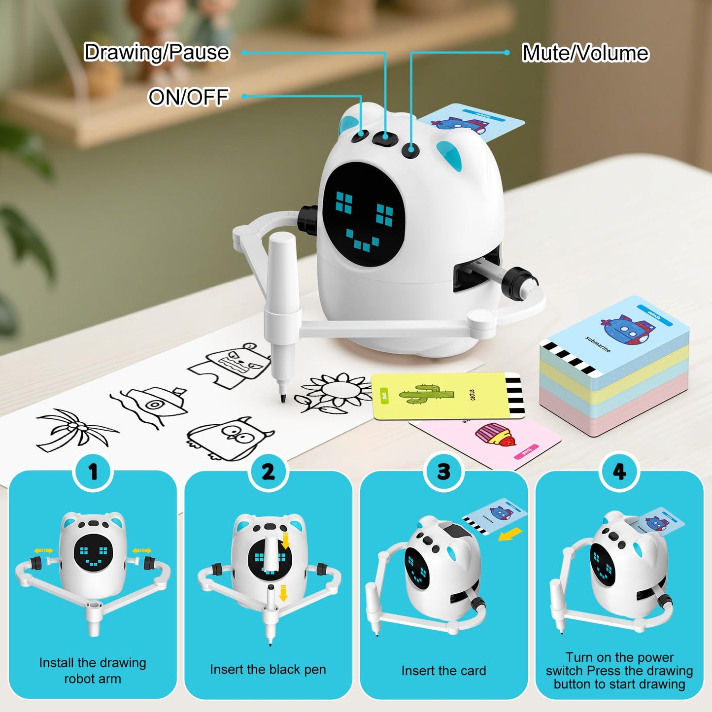 Vynloxzoo Drawing Robot for Kids, Educational Learning Drawing Toy Doodle Bot, 3 4 5 6 7 8 Year Old Boys Girls Birthday Gift, Kids Toys for Ages 5-7