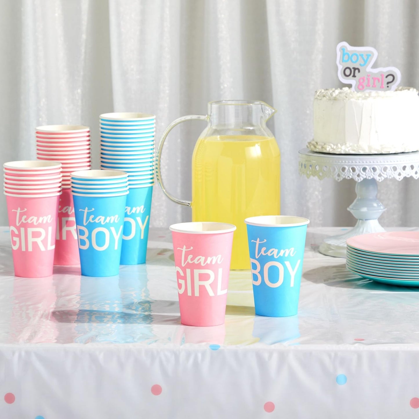 BLUE PANDA 12 oz Gender Reveal Paper Cups | Team Boy Team Girl Disposable Drinking Cups for Baby Shower Party Supplies and Decorations | 50-Pack Pink